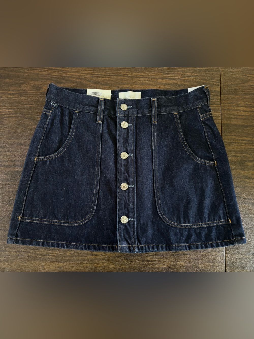 Dark Blue Denim Button-Front Mini Skirt